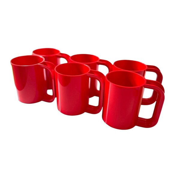Vintage Massimo Vignelli Heller MaxiMugs Set of 6 Stackable Red Mugs Cups - Picture 2 of 5